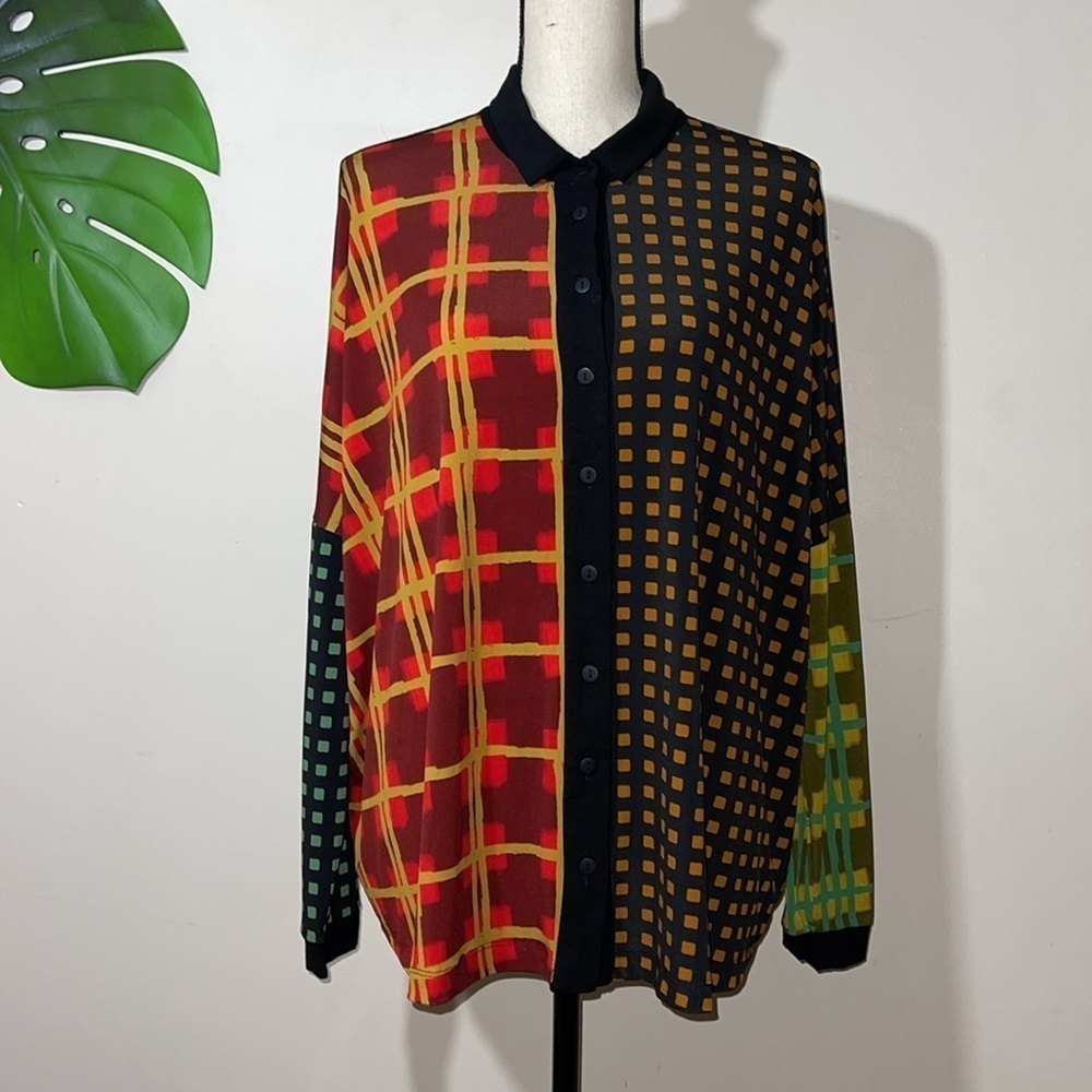 Alembika Multi Check Long Sleeve Button Up Blouse Sz Small NWOT - Picture 10 of 16